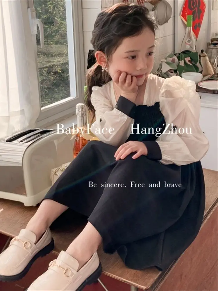 

Girls Casual Retro Palace Gentlewoman Bow Dresses New Fashion Kids Girl Party Cute Costumes Party Children Princess 4-12 Yrs