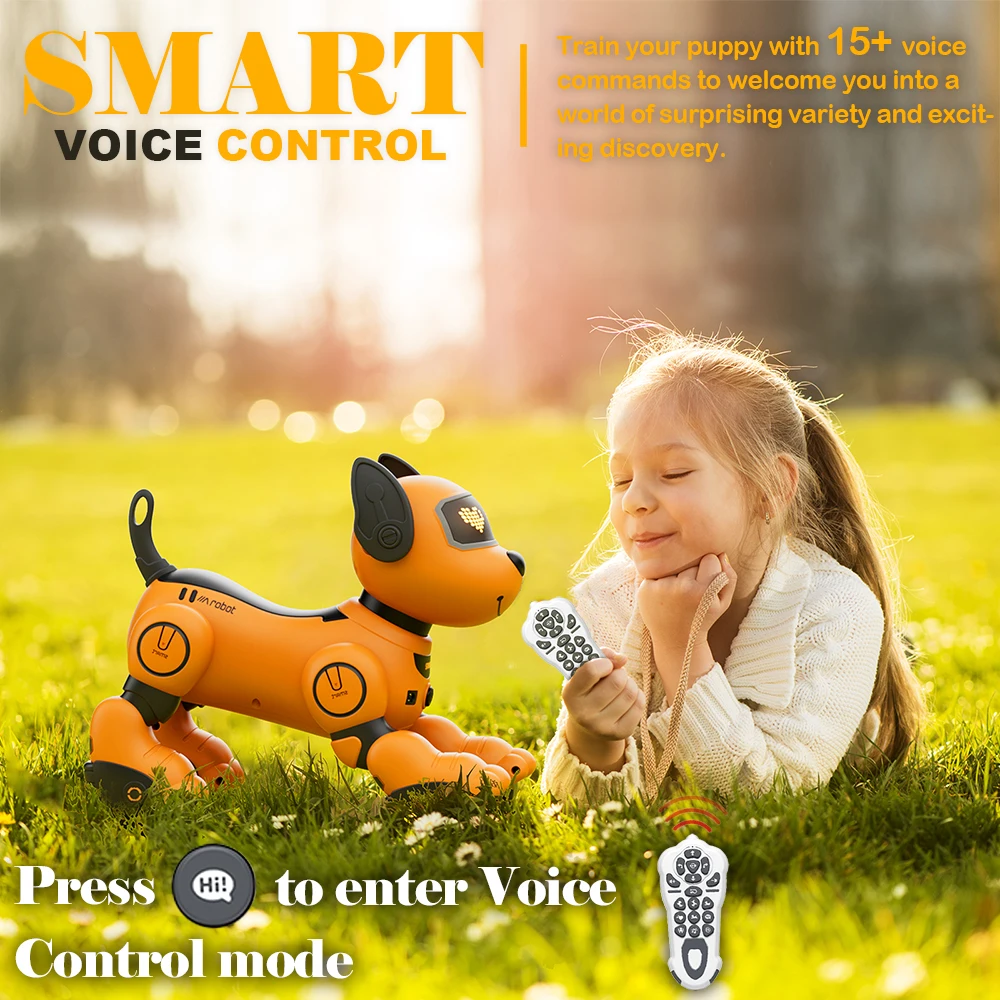 VATOS Robot Dog Toy for Kids Voice 2.4GHz Remote Control Robot Pet Touch Sensor 20+ Mode Puppy Toy for Kids Girls Orange 3