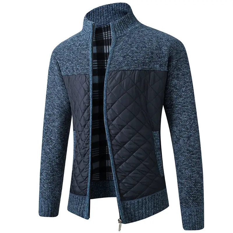 2023 Autumn and Winter Men's Stand Collar Pockets Zipper Patchwork Cardigan Fashion Casual Elegant Commuter Long Sleeve Tops