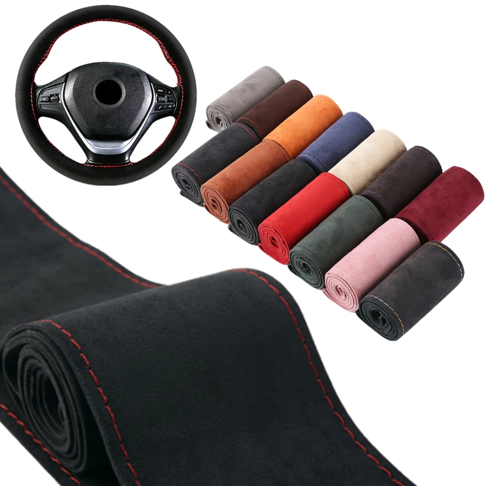 Flocking Leather Car Steering Wheel Cover Stitch Universal 38cm Car