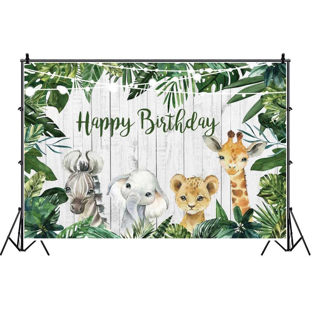 

Jungle Safari Birthday Photography Backdrop Tropical Forest Wild Animal Party Newborn Baby Shower Photocall Background