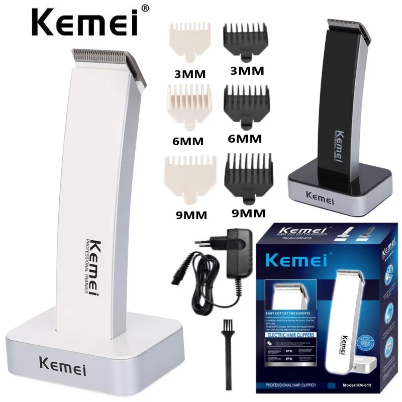 Recarregável Máquina de Cortar Cabelo com Base Carregamento Barbeador Elétrico Cortador Cabelo Profissional Aparador Barba Máquina Corte Kemei619