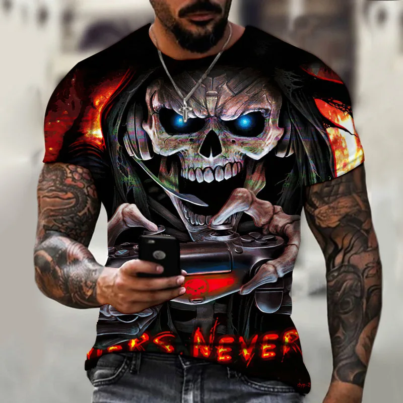 

Men's Cool Personality Skull Print 3D T-shirts Summer New Street Hip Hop Style Short sleeved Tops Casual Oversize Men's Clothing