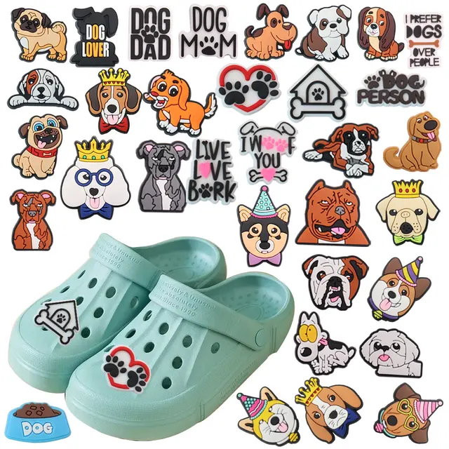 Hot Sales 1Pcs PVC Clever Dogs Lovely Animals DIY Kids Croc Jibz Button Charms Adult Dog Mom Shoe Designer Accessories