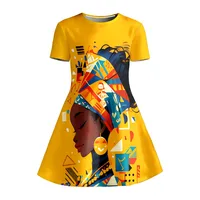 Robe T-shirt imprimée style africain pour fille, robe décontractée jaune de style ethnique pour enfant, idéale pour un cadeau d'anniversaire, ensemble décontracté 4