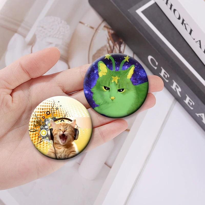 Cute Funny Rainbow Alien Cat Button Pins Backpack Clothing Decor Brooch Cartoon Science Fiction Badge Jewelry Gifts for Kids
