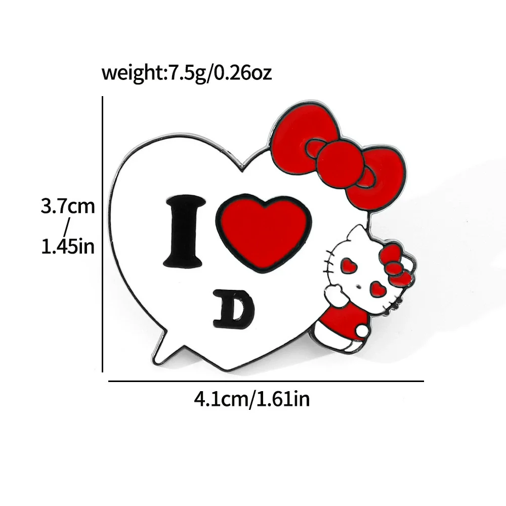 Love Hello Kitty Enamel Pin Sanrio Cat Brooch Cute Anime Metal Lapel Badges for Backpacks Brooches Fashion Jewelry Accessories