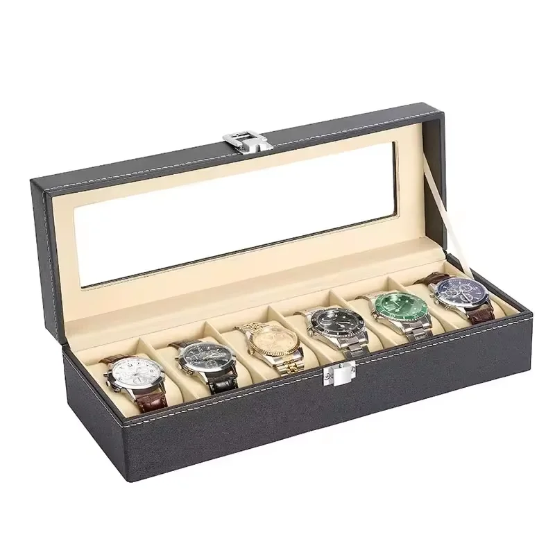 PU Leather Watch Storage Box Display Storage Collection Organizer Case With Glass Top Slot Men Watch Bracket Display Box Gifts