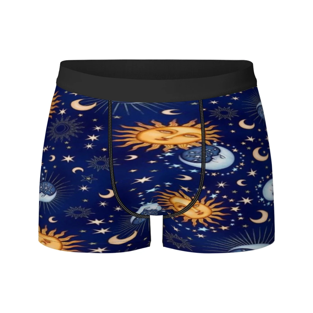 thumbnail image 1 of Calzoncillos tipo bóxer elásticos de seda transpirables con diseño de sol, luna y estrellas, para hombre, 3D, 1 of 5