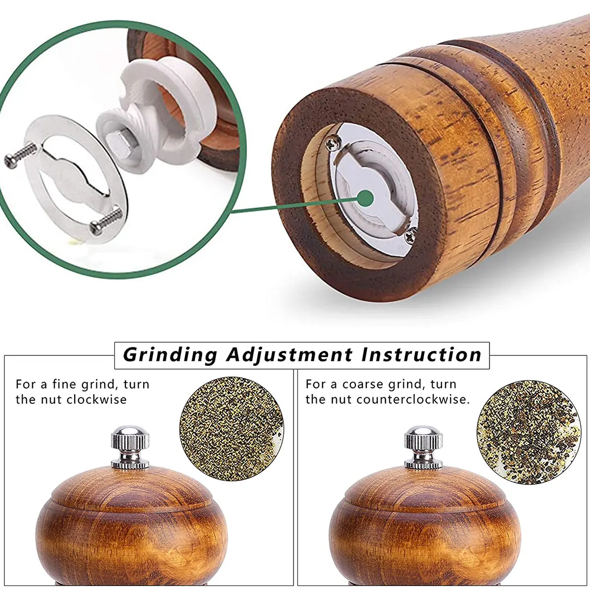 2Pcs Pepper Grinder Wooden with Ceramic Grinding Cores Coarseness Adjustable Manual Spice Grinder Multifunctional for Kitchen salt and pepper grinder nut spice grinder pepper grinder herb spice grinder