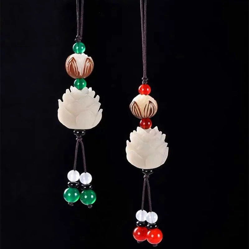 Vintage handgemachte geschnitzte Bodhi Lotus Blume Schlüsselanhänger für Frauen Männer Holz Schmuck hängen Charms einfache Perlen Schlüsselanhänger – Detail 6