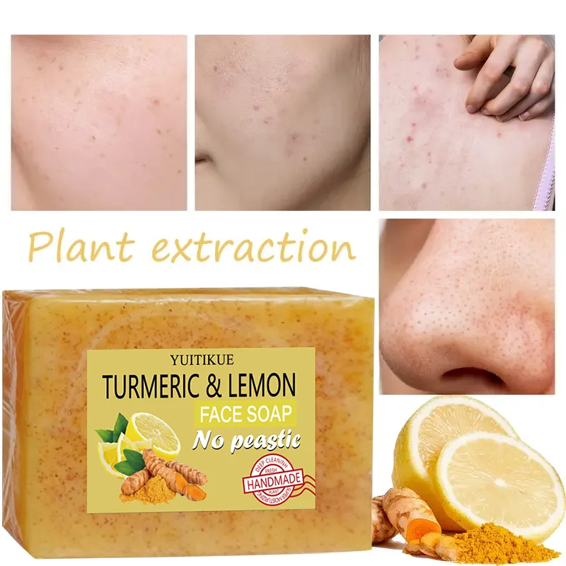 YUITIKUE Turmeric and Lemon Soap Lemon Cleanser Brightens Dull Skin Minimizes Pores Enhances Skin Tone Exfoliating Soap