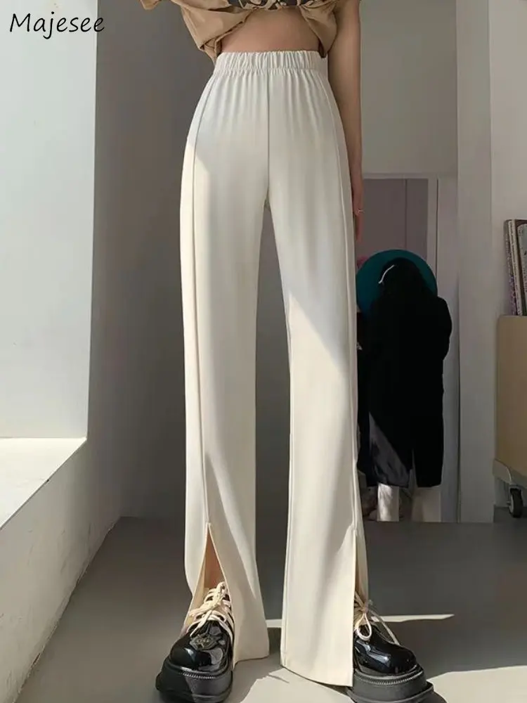 

Брюки-клеш Женские повседневные свободные в Корейском стиле с разрезом шикарные темпераментные винтажные модные однотонные универсальные классические весенние