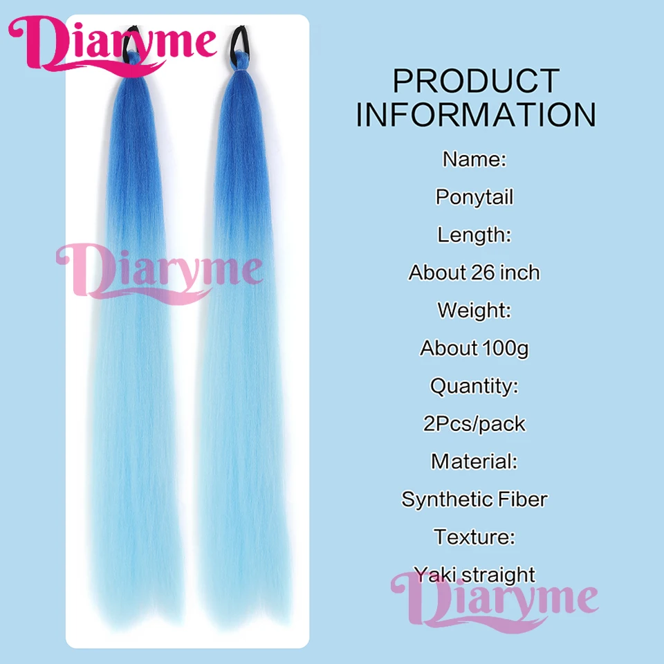Synthetic Blue Ponytail Extension Hair Tie Colored Braids Hair Extensions Long straight Pony Tail Hairpiece Christmas H clip in ponytail hair extension synthetic ponytail synthetic hair accessories clip in ponytail extensions