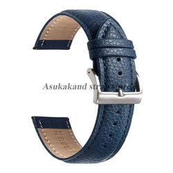 Luxurious Handmade Genuine Calfskin Leather Watch Band - Universal Soft Strap - 22mm (Blue - Silver)