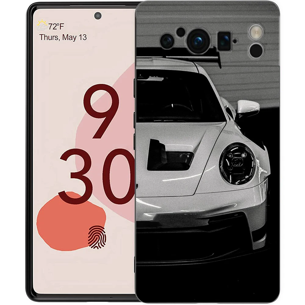 Sleek Black and White Shockproof TPU Car-Themed Phone Case