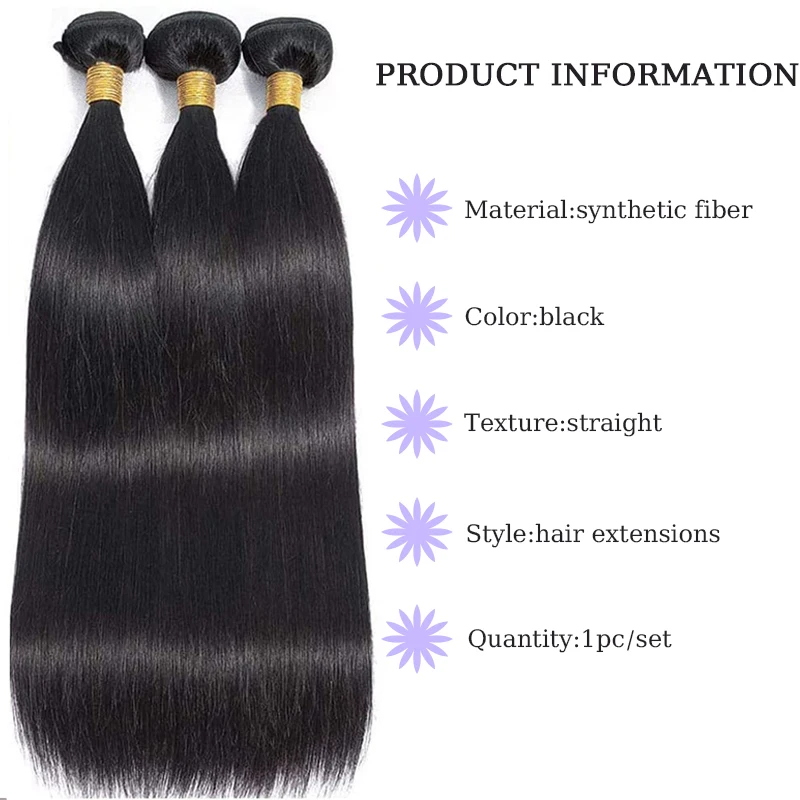 Black Hair Weft Hair Extensions Wig Synthetic Seamless Hair Weft Straight Hair Extensions Hairpiece for Women Daily Party Use