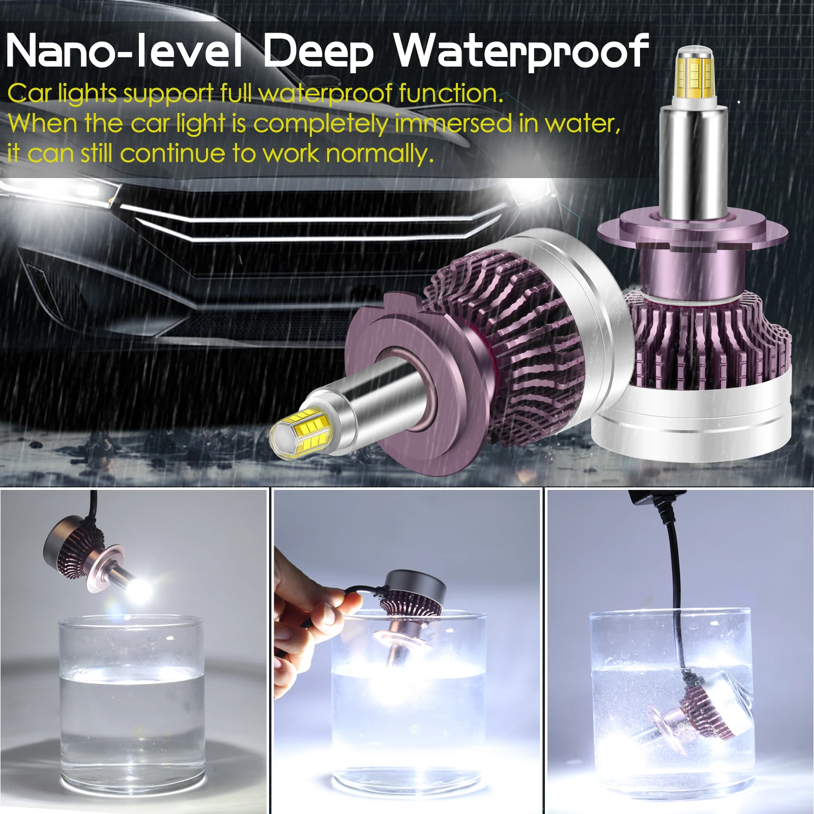 Car Headlight Bulb Led lights,led bulbs,led headlights,led car lights,led car headlights,car headlamps H7 H1 H11 H8 HB3 9005 HB4 9006 9012 HIR2 360 6000K 12 Sides CSP 25000LM Hi/Low Beam