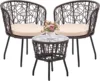 3 Piece Bistro Set, Modern Outdoor Wicker Patio Furniture with Tempered Glass Table Top and 2 Chairs, Washable Cushions 6