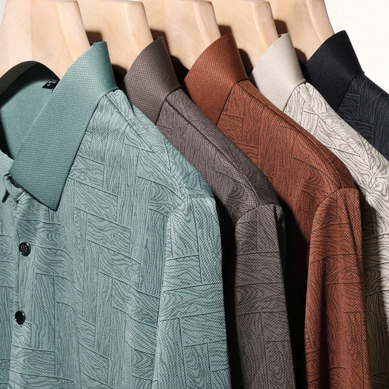 Polo Shirt Men Business Casual Long Sleeved Solid Color Top