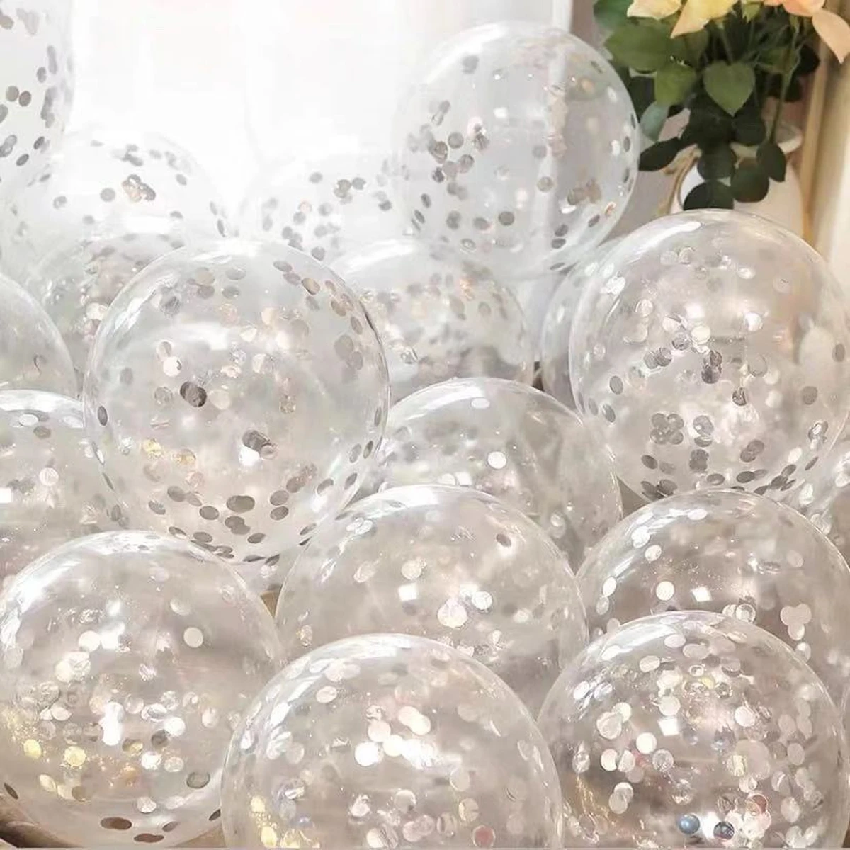 20/40 Stück silberne Konfetti-Luftballons – dick und langlebig, mit Konfetti, geeignet für die Dekoration bei Abschlussfeiern, Hochzeiten