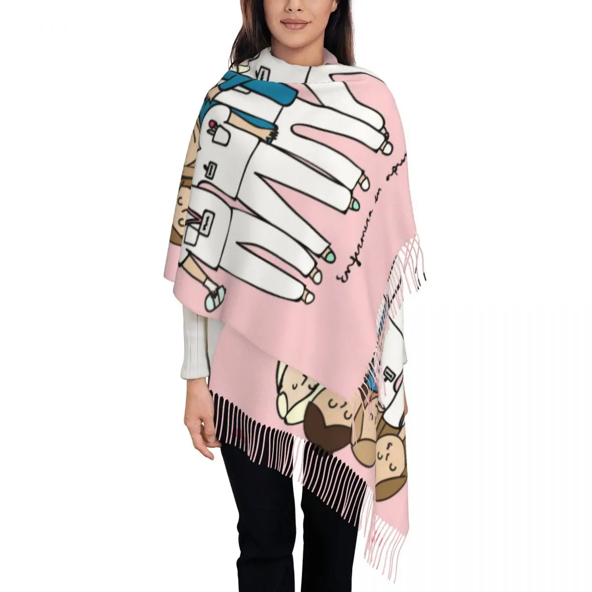 

Scarf for Womens Shawl Wrap Enfermera En Apuros Doctor Nurse Medical Medicine Health Large Scarves with Tassel for Daily Wear