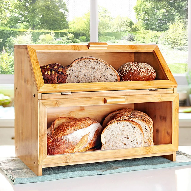 2 Pack Large Bread Box for Kitchen Countertop, Airtight Bread