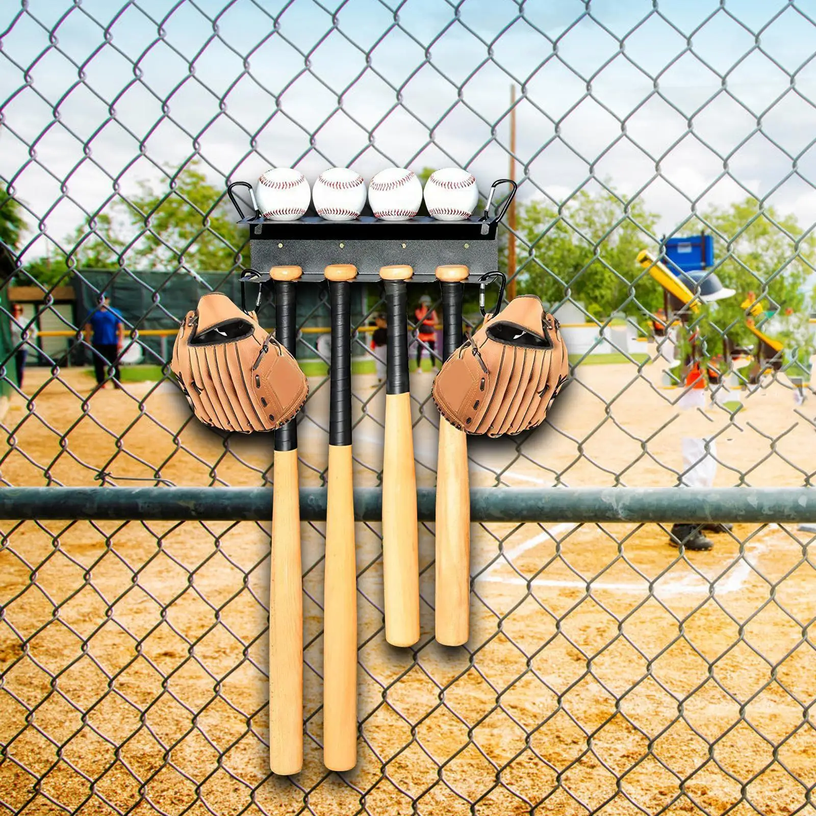 Baseball Bats Holder Rack Hold 4 Bats 4 Balls Metal Hanging for Decorative Organizer For Wall Baseball Gear Rack
