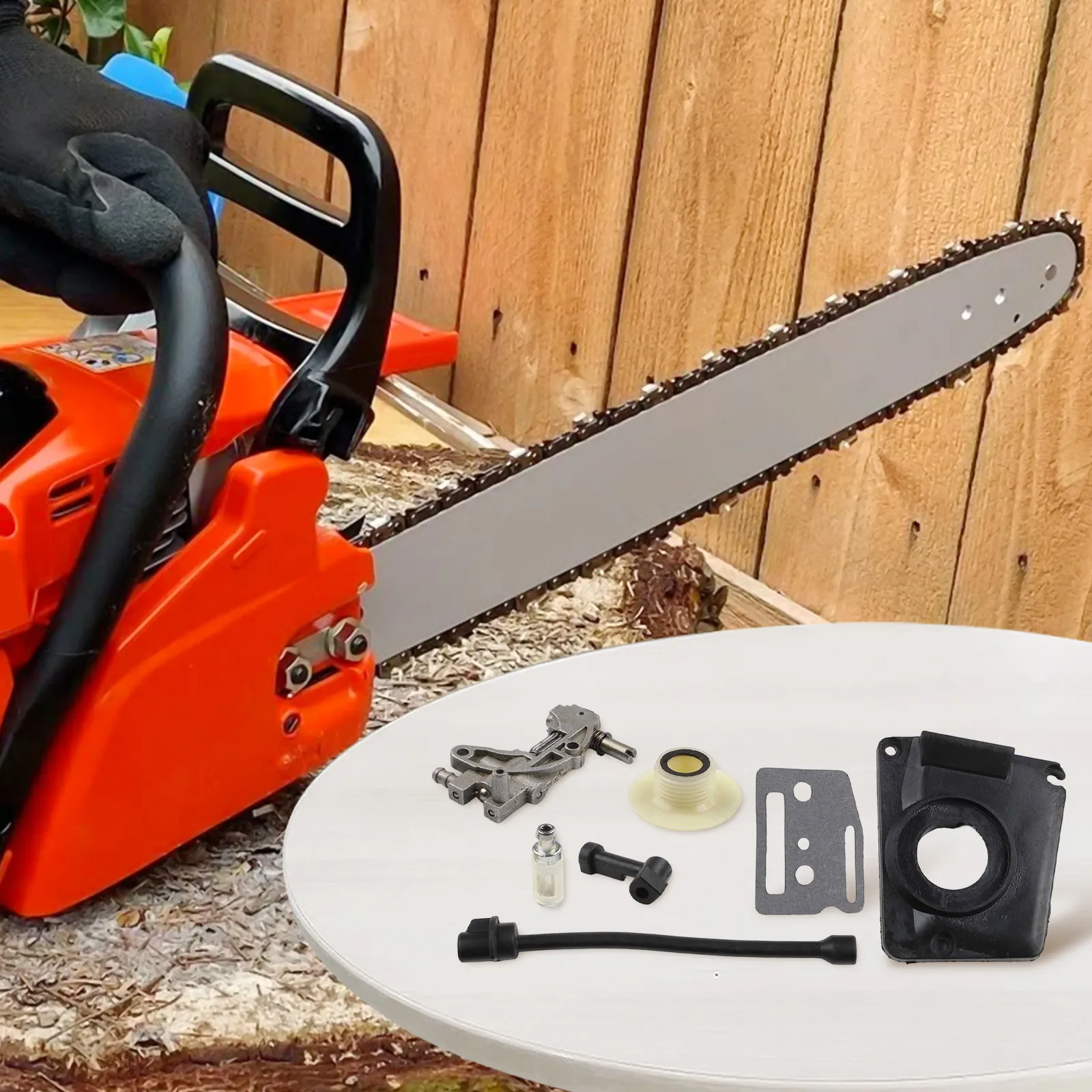 Ölantriebspumpen-Set für chinesische Kettensäge 4500 5800 45 cc 52 cc 58 cc Pumpenabdeckung Schneckengetriebe Ölpumpenabdeckung Ölfilter Ölrohr – Detail 15