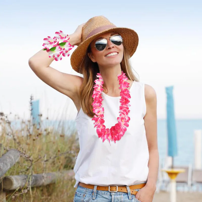 4 Teile/satz Hawaiian Leis Girlande Armbänder Für Luau Sommer Tropical Geburtstag Party Dekoration Künstliche Blume Kranz Halskette – Detail 3