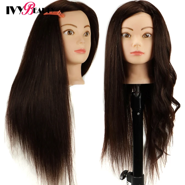 Long Hair 85% Human Hair Mannequin Head With Tripod Stand