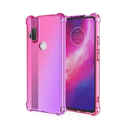 Rainbow Gradient Shockproof Airbag Phone Case - Transparent Protective Cover for Moto One Hyper (Pink Purple)