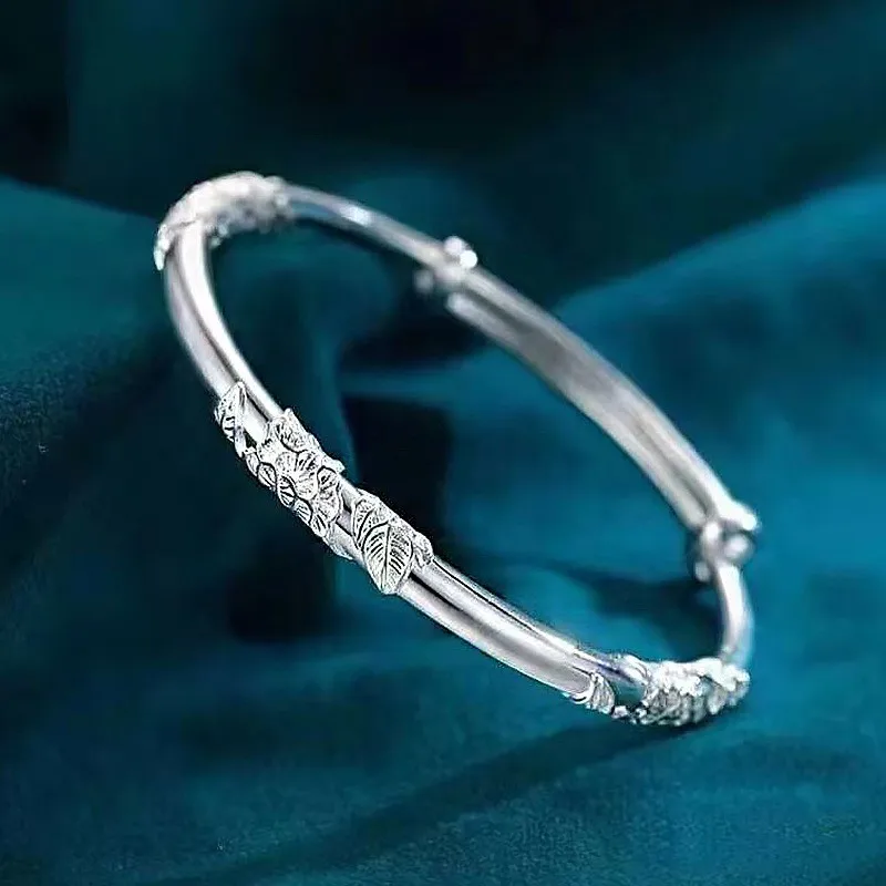 925 Sterling Silver Original Designer Blooming Flowers Bracelets Bangles For Women Fashion Party Wedding Jewelry Adjustable Gift bangle bracelet