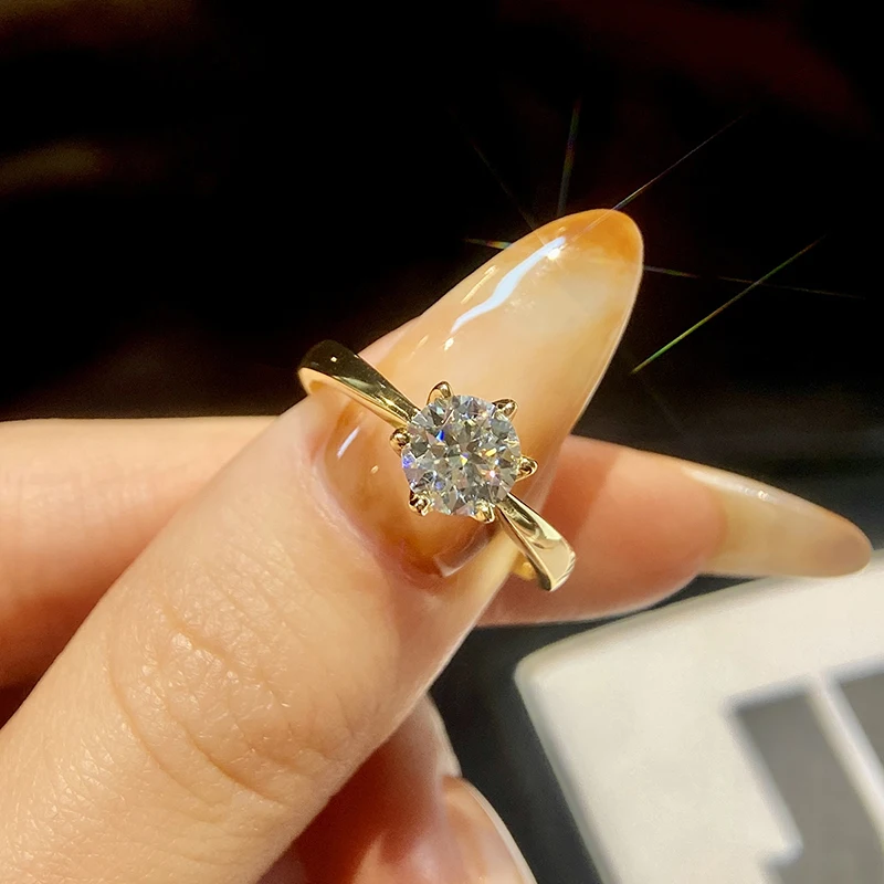  Anillo de diamante de moissanita Real redondo Simple GRA 0,5-1ct para mujer Plata de Ley 925 boda preciosa joyería fina de alta calidad