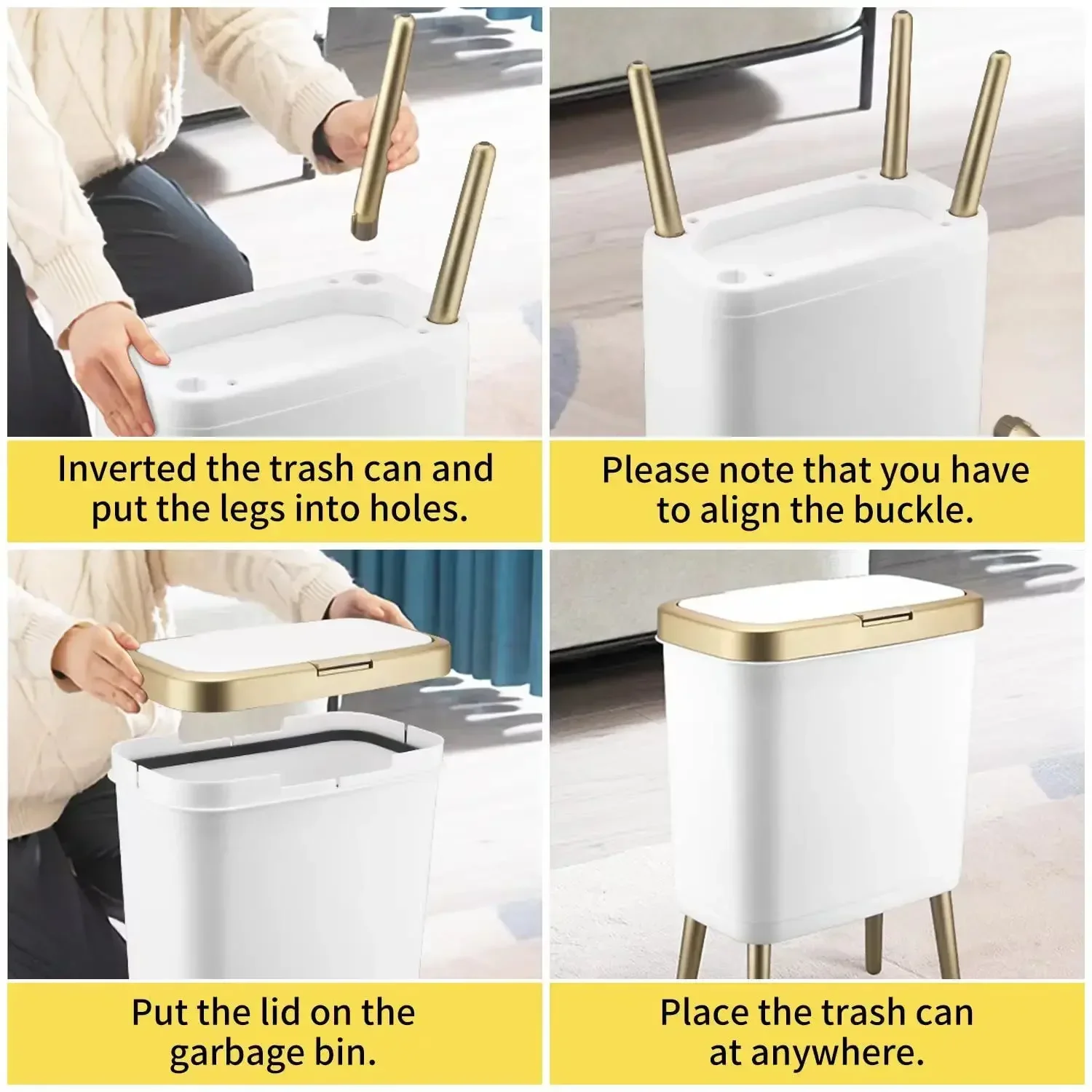 

Kitchen Bin Plastic Bathroom Golden Large-capacity Trash for Push-type Creative Can Garbage High-foot Luxury