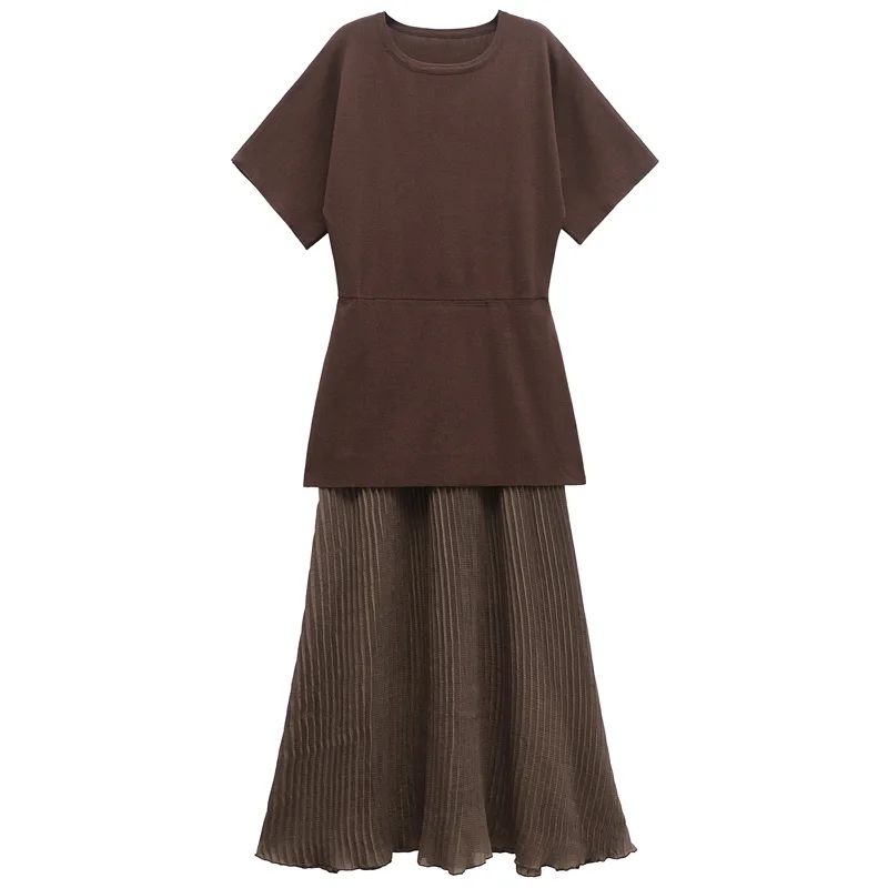 فستان نسائي بني مطوي من TRAF 2025، فستان صيفي كاجو...