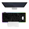 RGB Light Mouse Pad Topographic Black and White Pattern Gaming - Button Control Extended Keyboard Mat Non-Slip Rubber Base 4