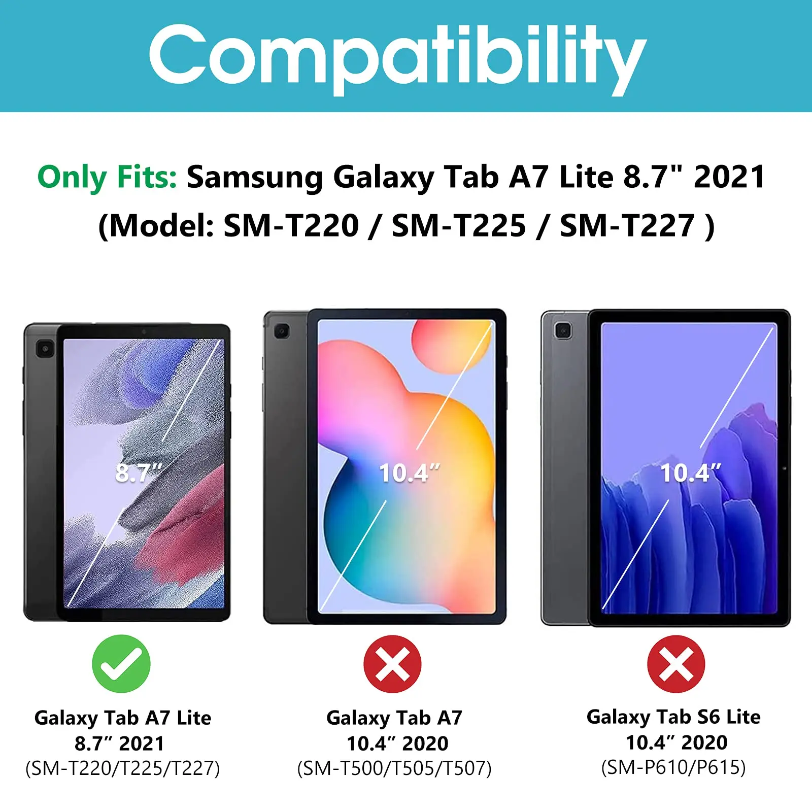 Trường hợp đối với Samsung Galaxy Tab A7 Lite 8.7 "2021 SM-T220/t225 chất liệu da PU cuốn sách trường hợp đứng chức năng ngủ tự động/wake xoay Bìa