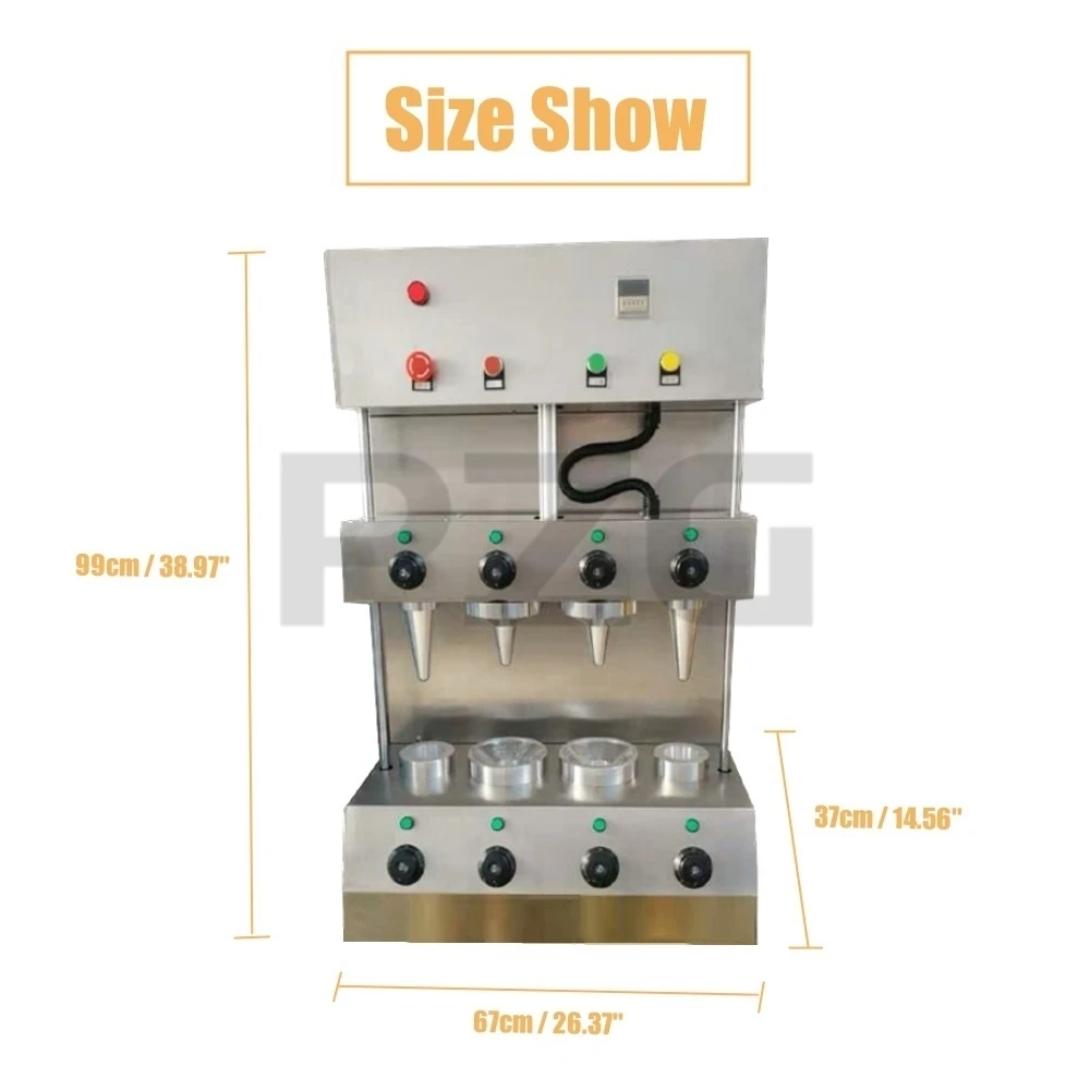 Description Picture 5 of item2 Cones 2 Umbrellas 4 Heads Pizza Cone Machine Pizza Oven Electric Stainless Steel Snack Cone Pizza Making Machine