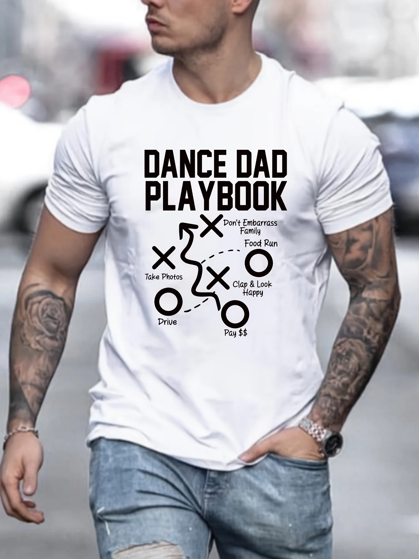 Dance Dad Playbook Print Herren-Sport-T-Shirt mit Rundhalsausschnitt, modisch, kurzärmelig, bequem und vielseitig, sportlicher Stil
