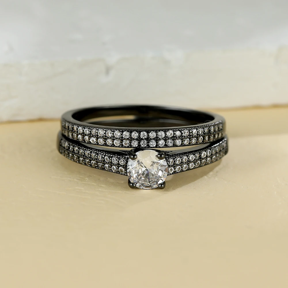 Luxury Black Gold Zircon Bridal Ring Set