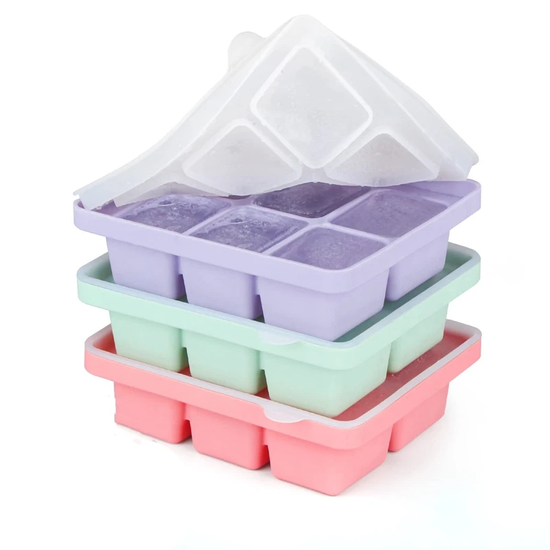 

Ice Cube Tray With Lid, 3 Packs 18 Cubes, Silicone Large Ice Cube Molds, Flexible Stackable And Easy-Release Trays