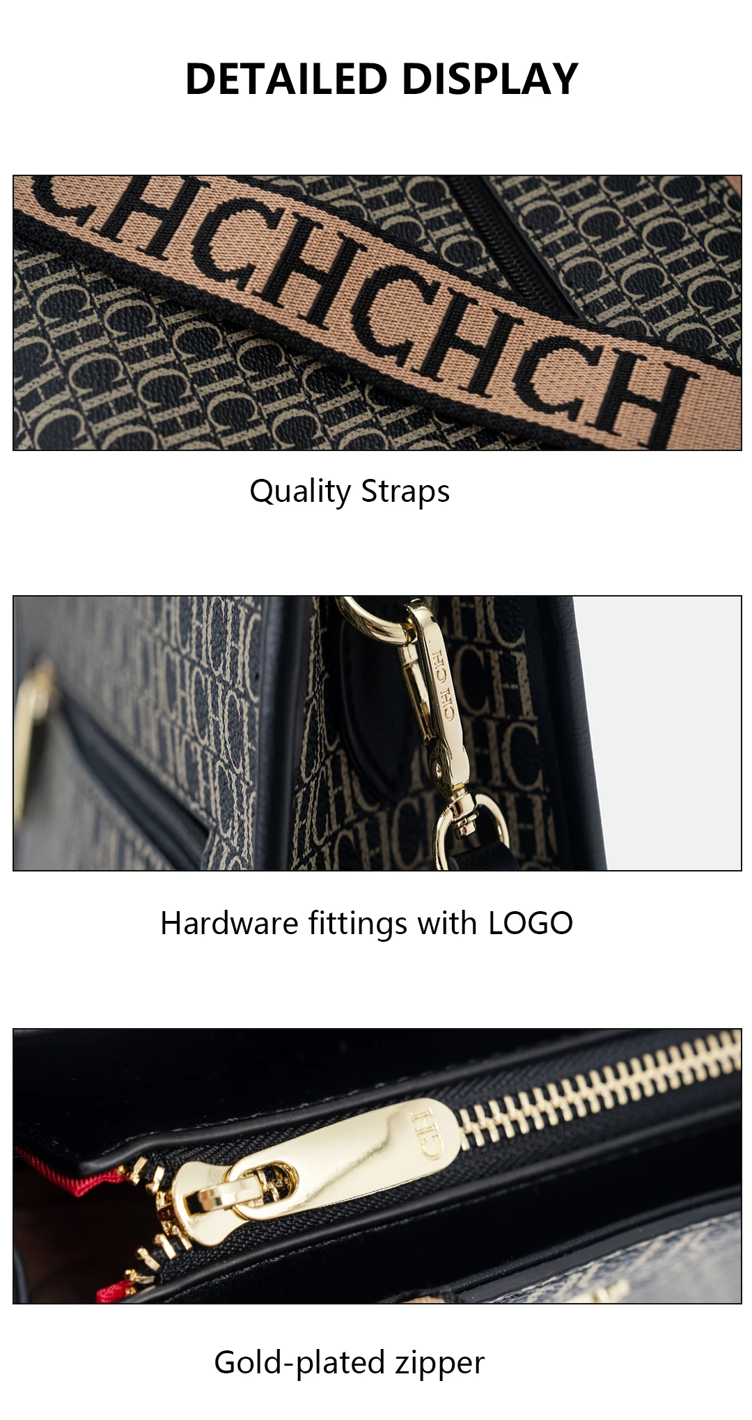 CH Monogramm Geprägte Tragetasche Damen Mode Lederhandtasche Große Umhängetasche für Arbeit & Reisen – Detail 9