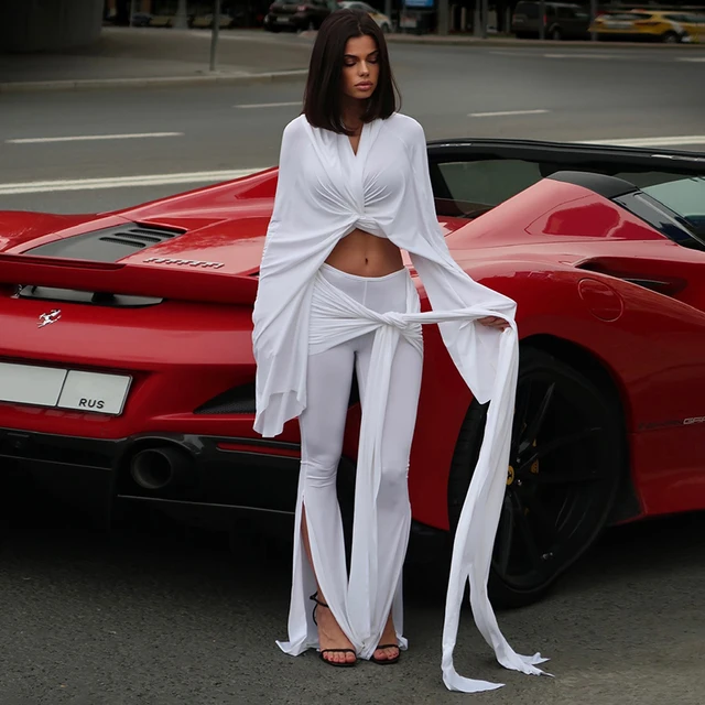 Peyton V-neck Bandage Lace Up Slit Pant Set 5