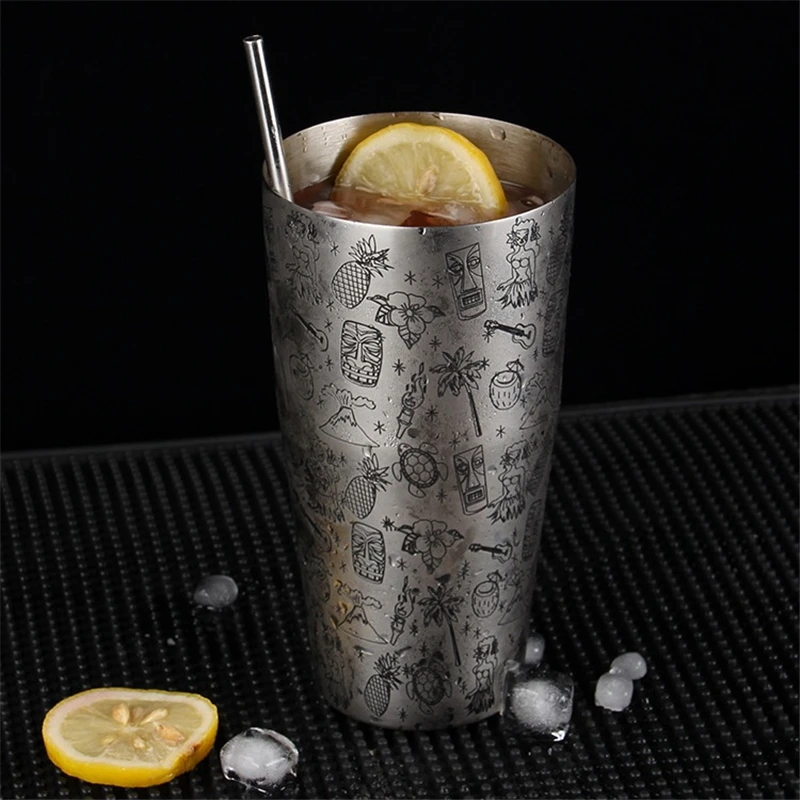1 pcs 650ml/800ml Boston Cocktail Shaker With Etched Pattern Bar Cocktail Shaker Tin Set Bar Tool