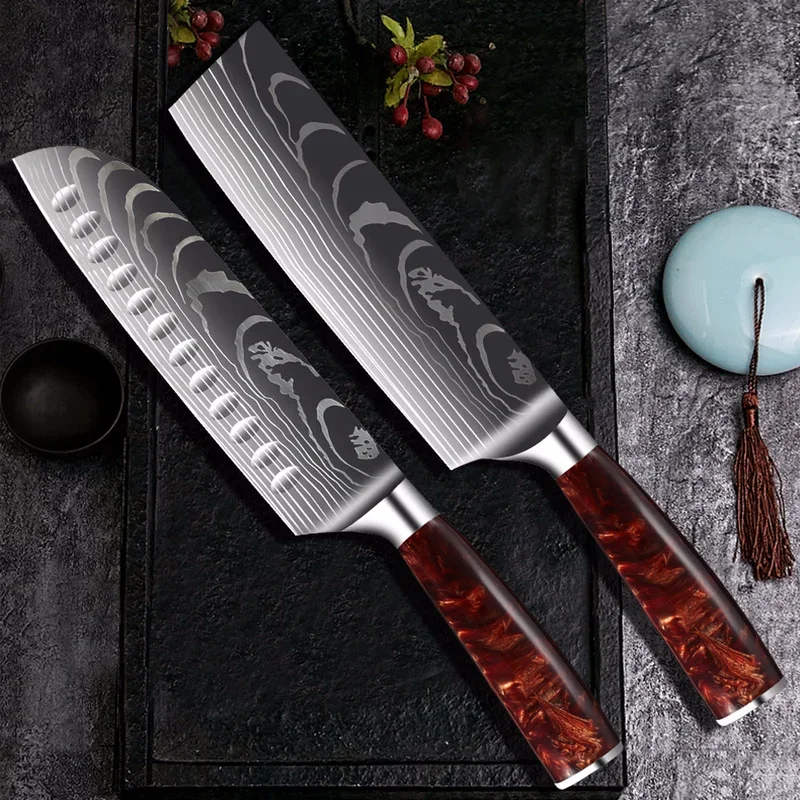 Kitchen Knife Meat Cleaver Carbon Steel Blades 1-8pcs Ultra Sharp Knives Set