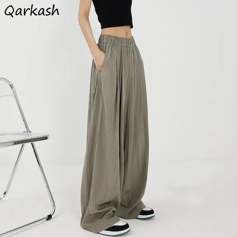 

Casual Pants Wide Legs High Waist Folds Straight Japanese Style Summer Breathable Solid Daily Cozy Stylish All-match Loose 3XL