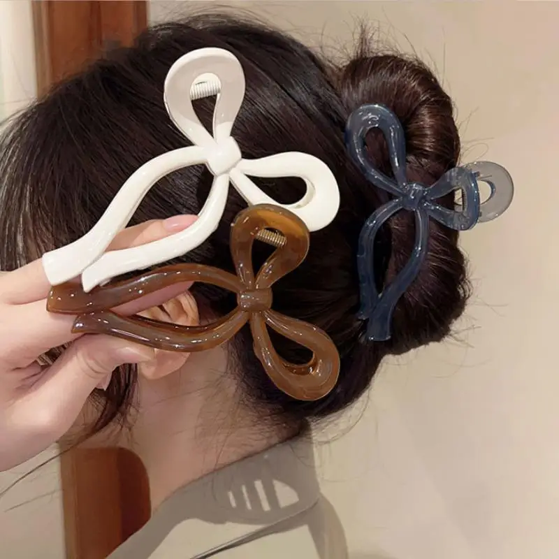 Pferdeschwanz-Schleife, große Haarklammer, Krabben-Haar-Accessoires für Frauen, solide Acryl-Schleife, Haarspangen, Haarnadeln, Mädchen, Haarspangen, Stirnbänder – Detail 1