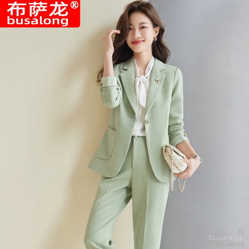 

Green Suit Jacket Women's Spring and Autumn Long Sleeve New Temperament Interview Occupation Suit Suit Sales Formal Suit Work Cl