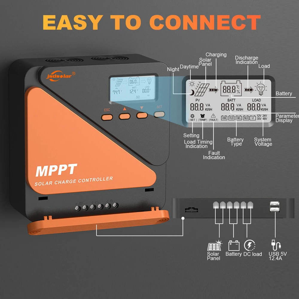 12V 24V Auto MPPT Solar Charge Controller 10A 20A 30A 40A 50A 60A PV Regulator Solar Controller For Lead Aacid Lithium LiFePO4